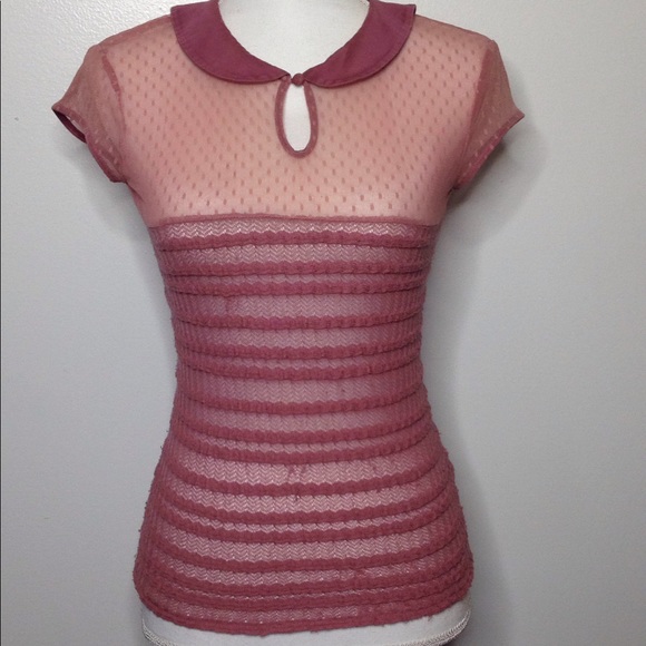 Free People Tops - Free People Stretchy Pink Sheer Lace Fitted Top XS